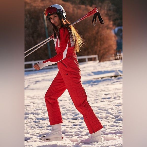 NWT FREE PEOPLE ALL PREPPED SKI BIBB ONE PIECE OVERALLS RED - Picture 2 of 3